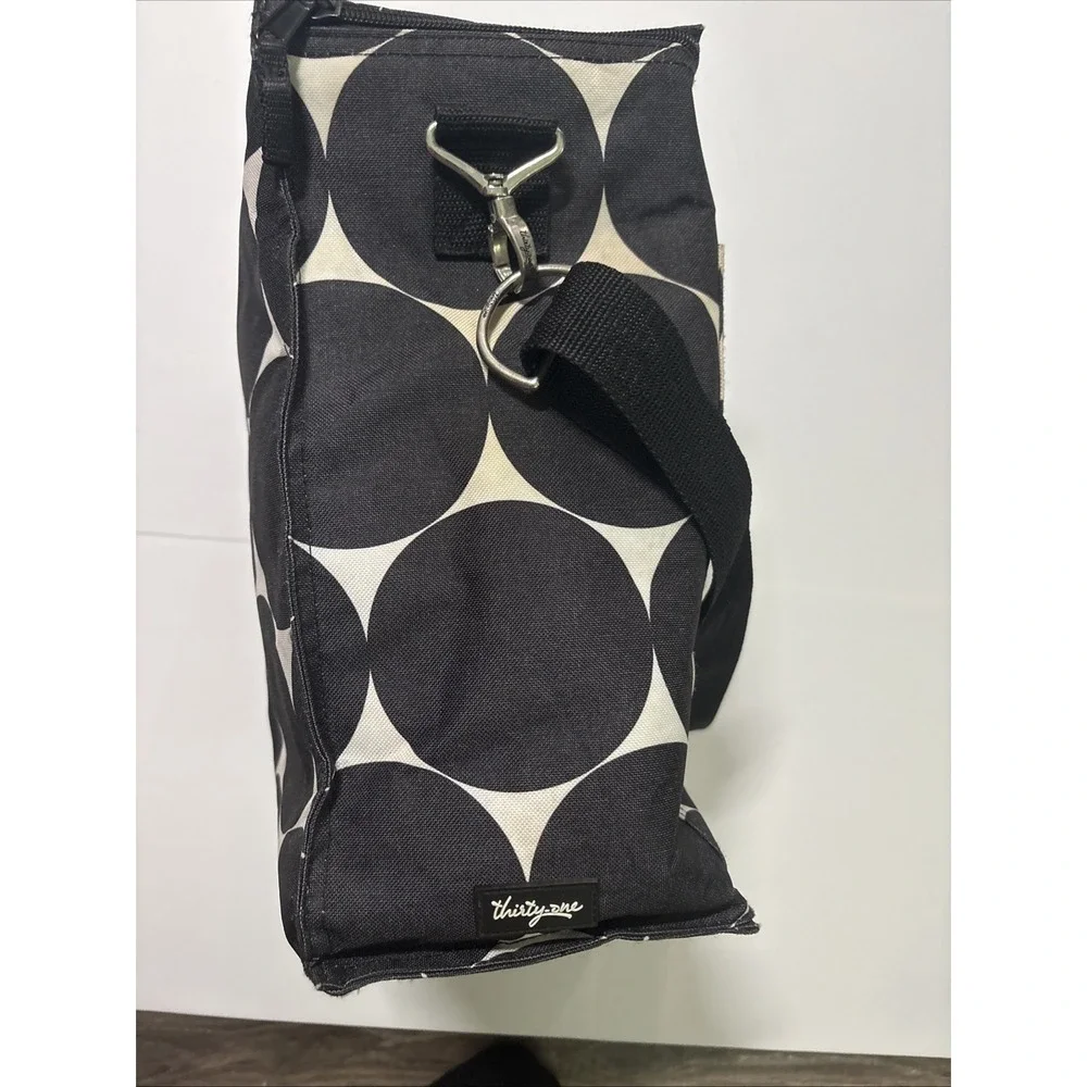 Thirty-One Picnic Thermal Insulated Cooler Bag Tote /w Strap Black Polka Dot EUC